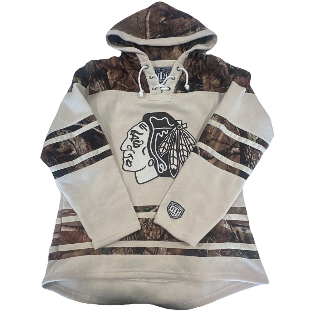 Old Time Hockey Chicago Blackhawks x Realtree camo Hoodie Size L Rare Toews #19
